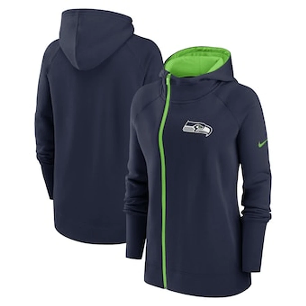 Women's Nike College Navy Seattle Seahawks Primetime Raglan Sleeve Full-Zip Hoodie