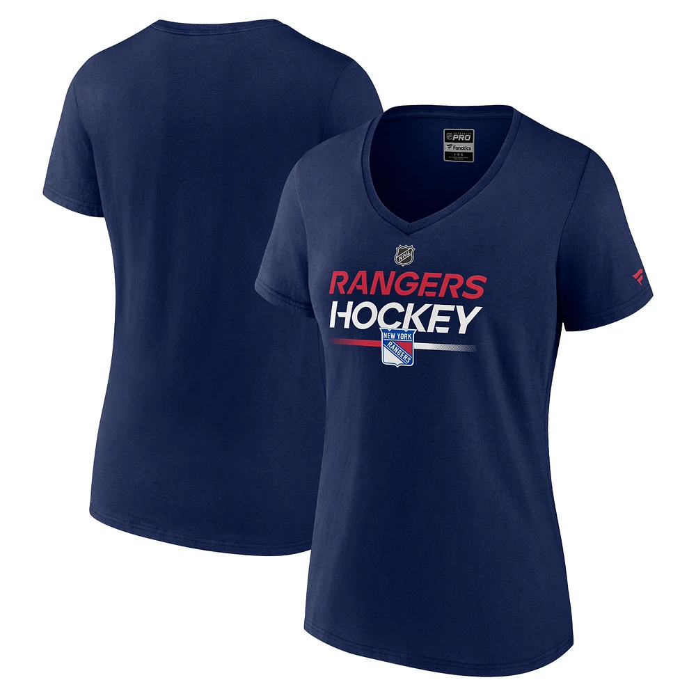 Women's Fanatics  Navy New York Rangers Authentic Pro V-Neck T-Shirt