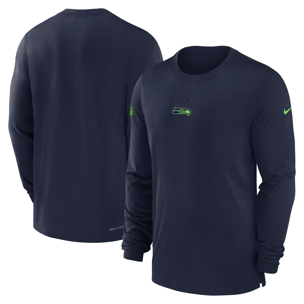 Men's Nike College Navy Seattle Seahawks Sideline Performance Long Sleeve T-Shirt