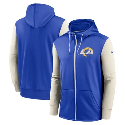 Men's Nike Royal/Cream Los Angeles Rams Colorblock Performance Hoodie Full-Zip Sweatshirt