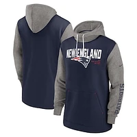 Men's Nike Navy/Gray New England Patriots Team Impact Color Block Pullover Hoodie