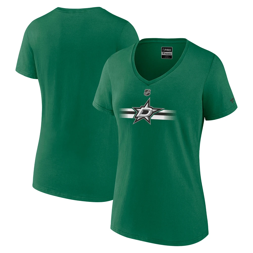 Women's Fanatics Kelly Green Dallas Stars Authentic Pro Secondary V-Neck T-Shirt