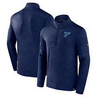 Men's Fanatics  Heather Navy St. Louis Blues Authentic Pro Quarter-Zip Pullover Top