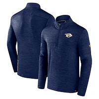 Men's Fanatics  Heather Navy Nashville Predators Authentic Pro Quarter-Zip Pullover Top