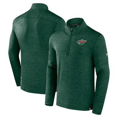 Men's Fanatics  Heather Green Minnesota Wild Authentic Pro Quarter-Zip Pullover Top