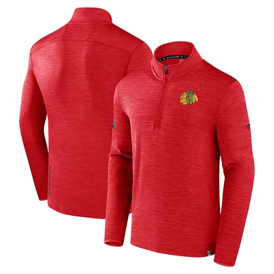 Men's Fanatics  Heather Red Chicago Blackhawks Authentic Pro Quarter-Zip Pullover Top