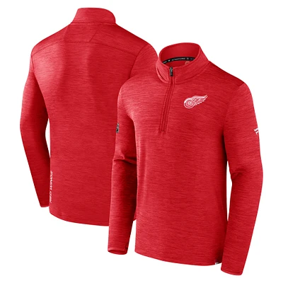 Men's Fanatics  Heather Red Detroit Wings Authentic Pro Quarter-Zip Pullover Top