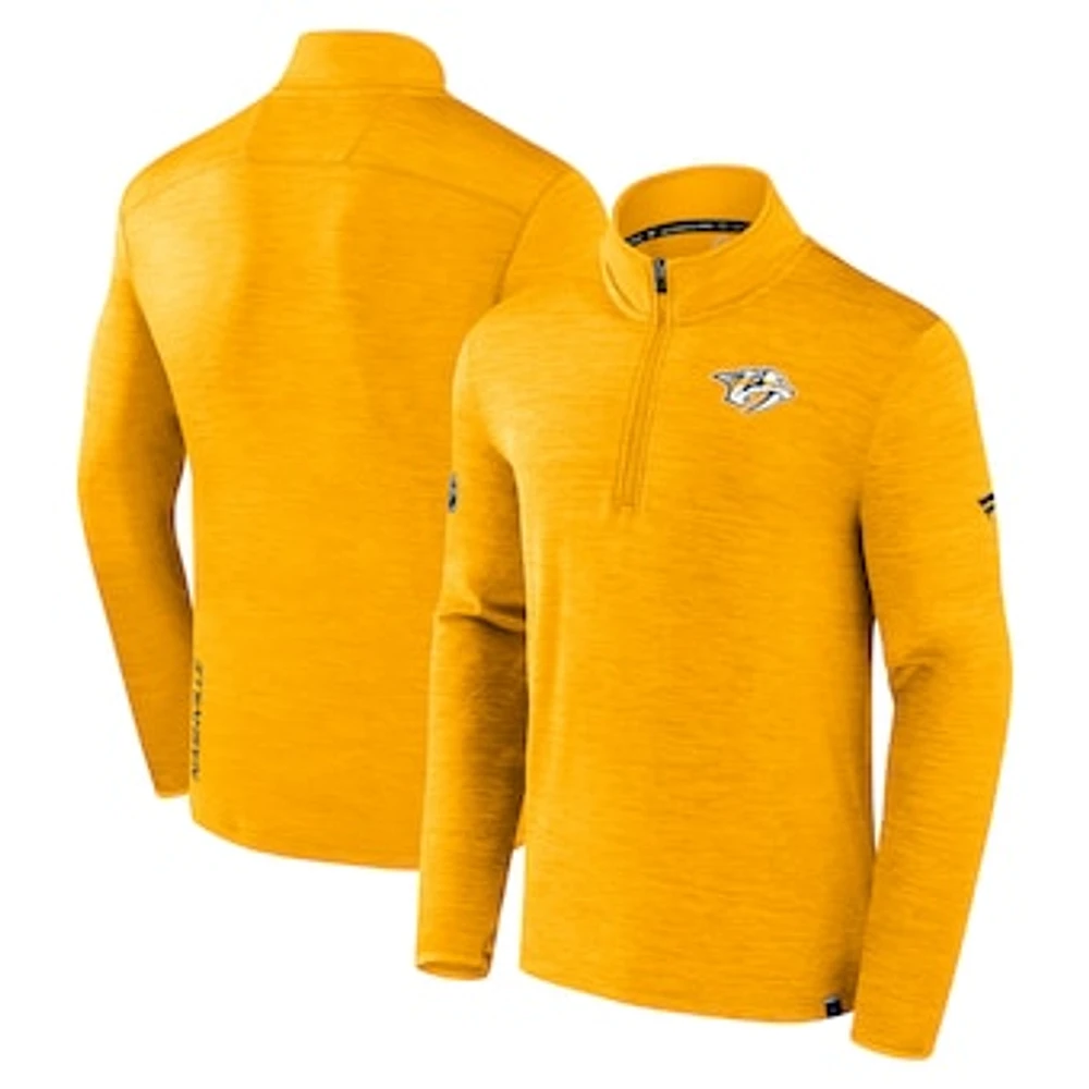 Men's Fanatics Heather Gold Nashville Predators Authentic Pro Quarter-Zip Top