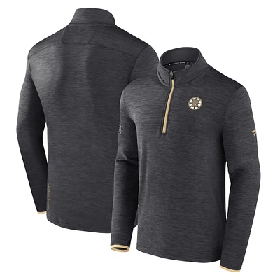 Men's Fanatics  Heather Charcoal Boston Bruins Authentic Pro Quarter-Zip Pullover Top