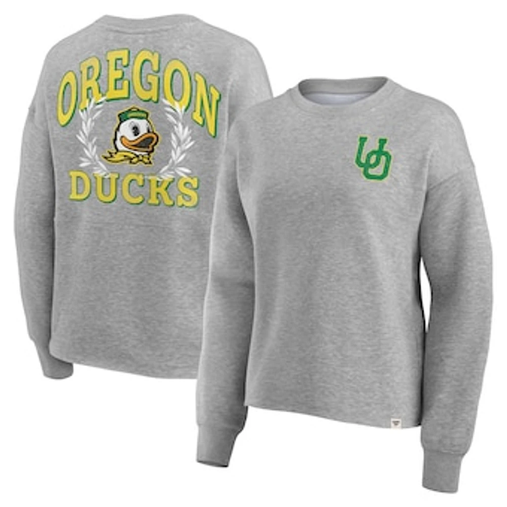 Women's Fanatics Heather Gray Oregon Ducks Ready Play Crew Pullover Sweatshirt