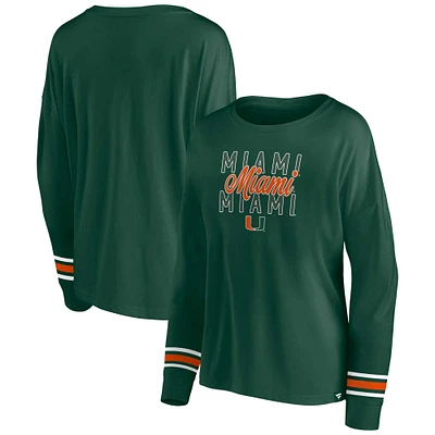 Women's Fanatics Green Miami Hurricanes Triple Script Lightweight Boat Neck Long Sleeve T-Shirt