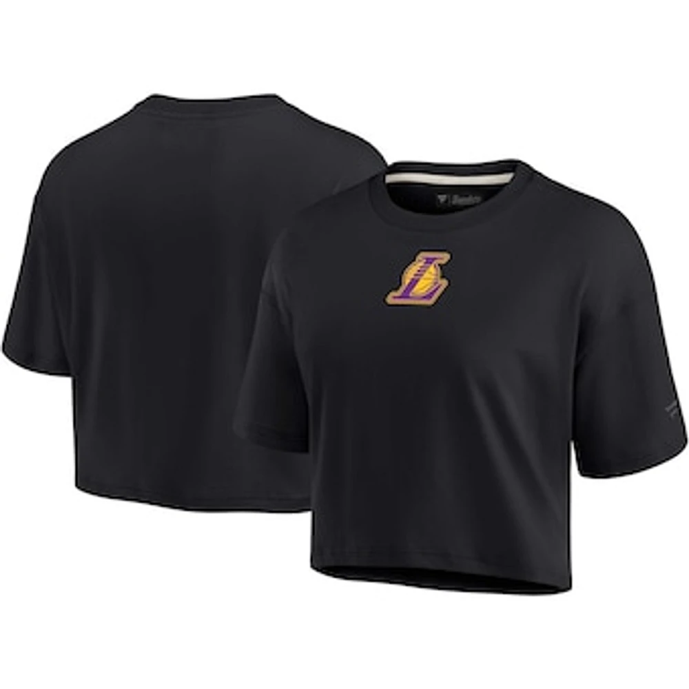 Women's Fanatics Black Los Angeles Lakers Elements Super Soft Boxy Cropped T-Shirt