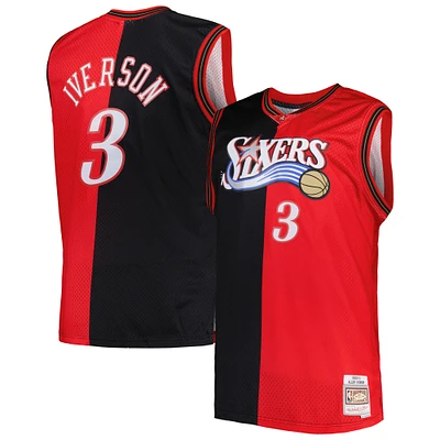 Men's Mitchell & Ness Allen Iverson Black/Red Philadelphia 76ers Big Tall Hardwood Classics 2000/01 Split Swingman Jersey