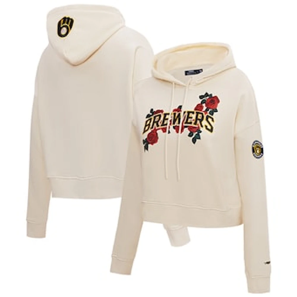 Women's Pro Standard Cream Milwaukee Brewers Roses Pullover Hoodie