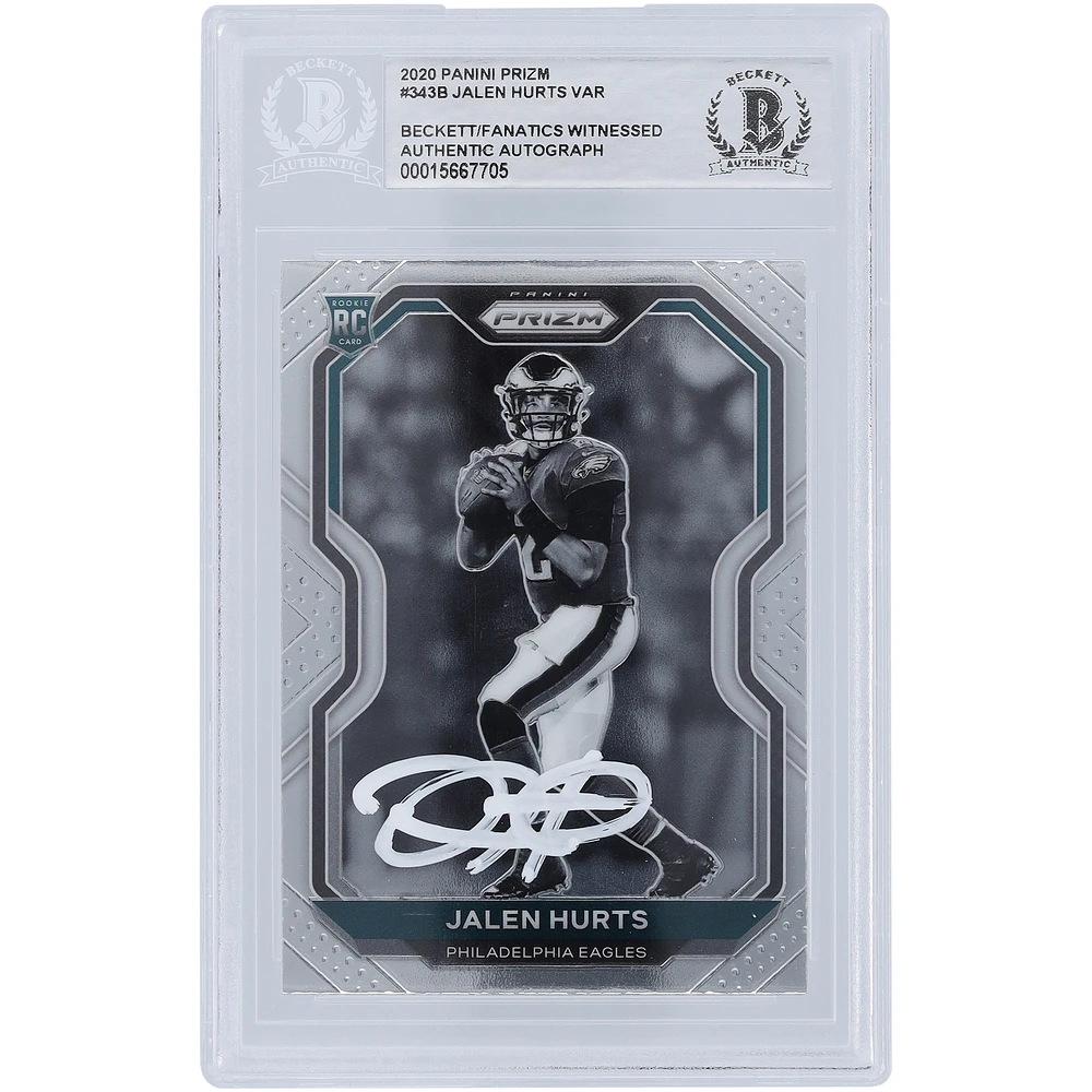 Jalen Hurts Philadelphia Eagles Autographed 2020 Panini Prizm Negative Variation White Ink #343 Beckett Fanatics Witnessed Authenticated Rookie Card