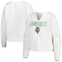 Women's Concepts Sport  White Seattle Sounders FC Sunray Notch Neck Long Sleeve T-Shirt