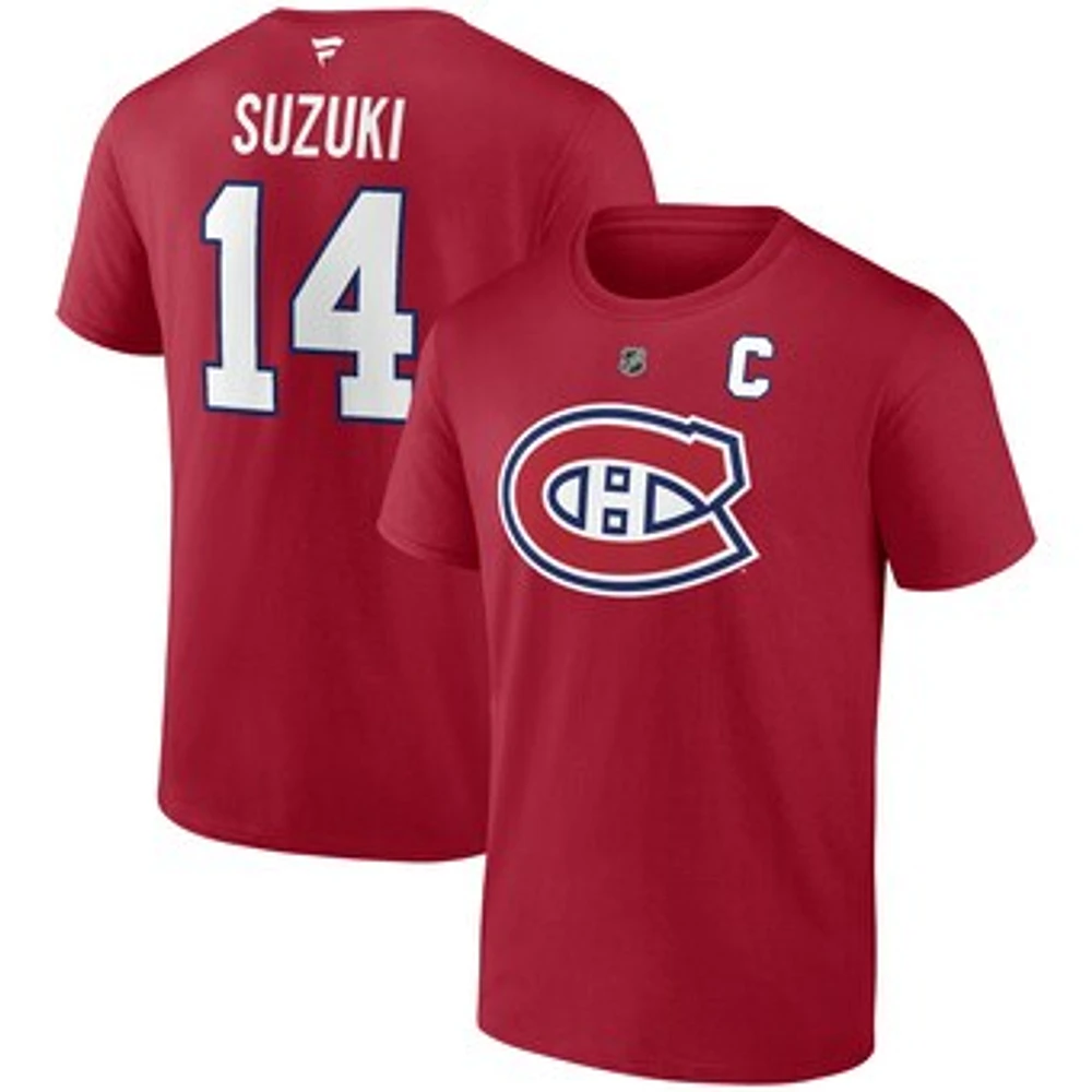 Men's Fanatics Nick Suzuki Red Montreal Canadiens Authentic Stack Name and Number T-Shirt