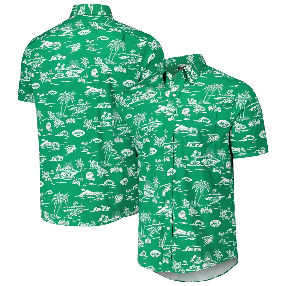 Men's Reyn Spooner Kelly Green New York Jets Throwback Kekai Print Button-Up Shirt