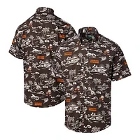 Men's Reyn Spooner Brown Cleveland Browns Throwback Kekai Print Button-Up Shirt