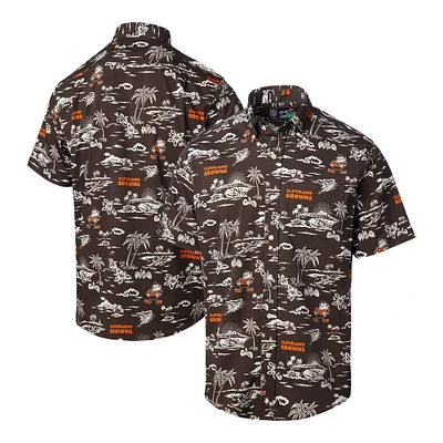 Men's Reyn Spooner Brown Cleveland Browns Throwback Kekai Print Button-Up Shirt