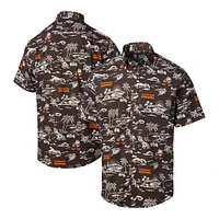 Men's Reyn Spooner Brown Cleveland Browns Throwback Kekai Print Button-Up Shirt