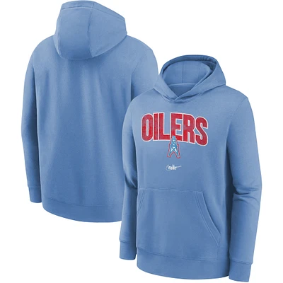 Youth Nike Light Blue Houston Oilers Rewind Shout Out Pullover Hoodie