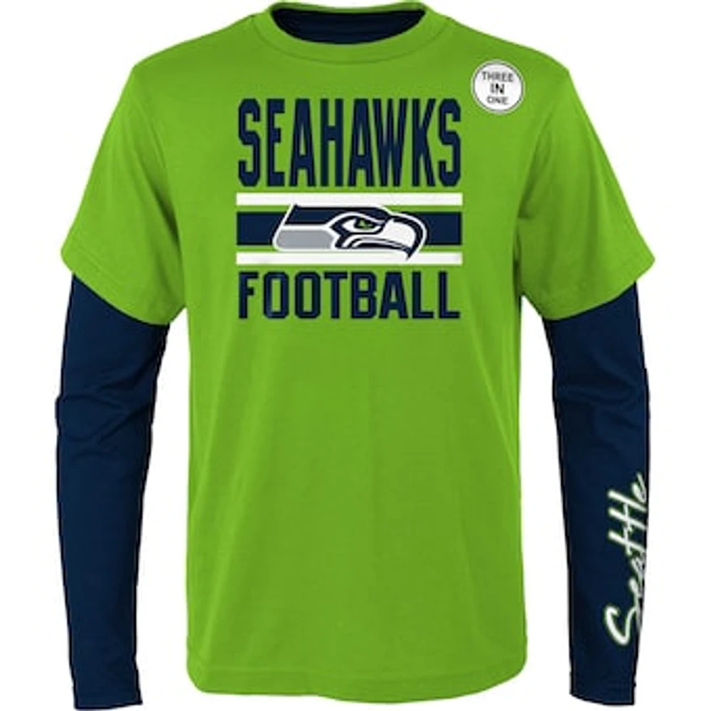 Youth Neon Green/Navy Seattle Seahawks Fan Fave T-Shirt Combo Set