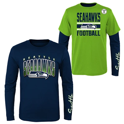 Preschool Navy/Neon Green Seattle Seahawks Fan Fave T-Shirt Combo Set