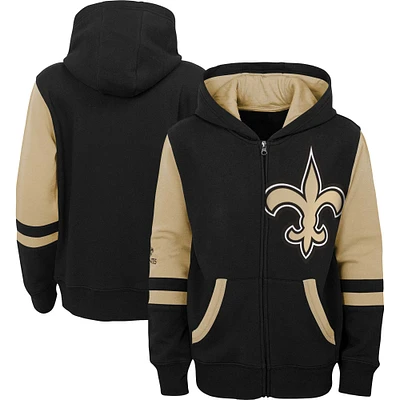 Youth Black New Orleans Saints Colorblock Full-Zip Hoodie