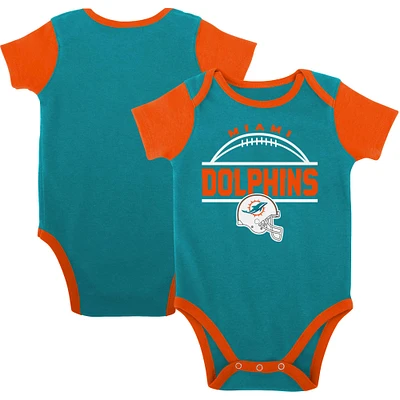 Newborn & Infant Aqua/Orange Miami Dolphins Home Field Advantage Three-Piece Bodysuit, Bib Booties Set