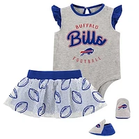 Girls Infant Heather Gray/Royal Buffalo Bills All Dolled Up Three-Piece Bodysuit, Skirt & Booties Set