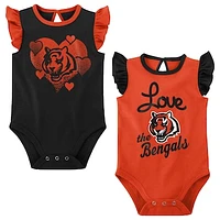 Girls Newborn & Infant Black/Orange Cincinnati Bengals Spread the Love 2-Pack Bodysuit Set