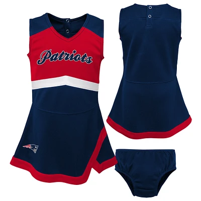 Girls Preschool Navy New England Patriots Two-Piece Cheer Captain Jumper Dress with Bloomers Set