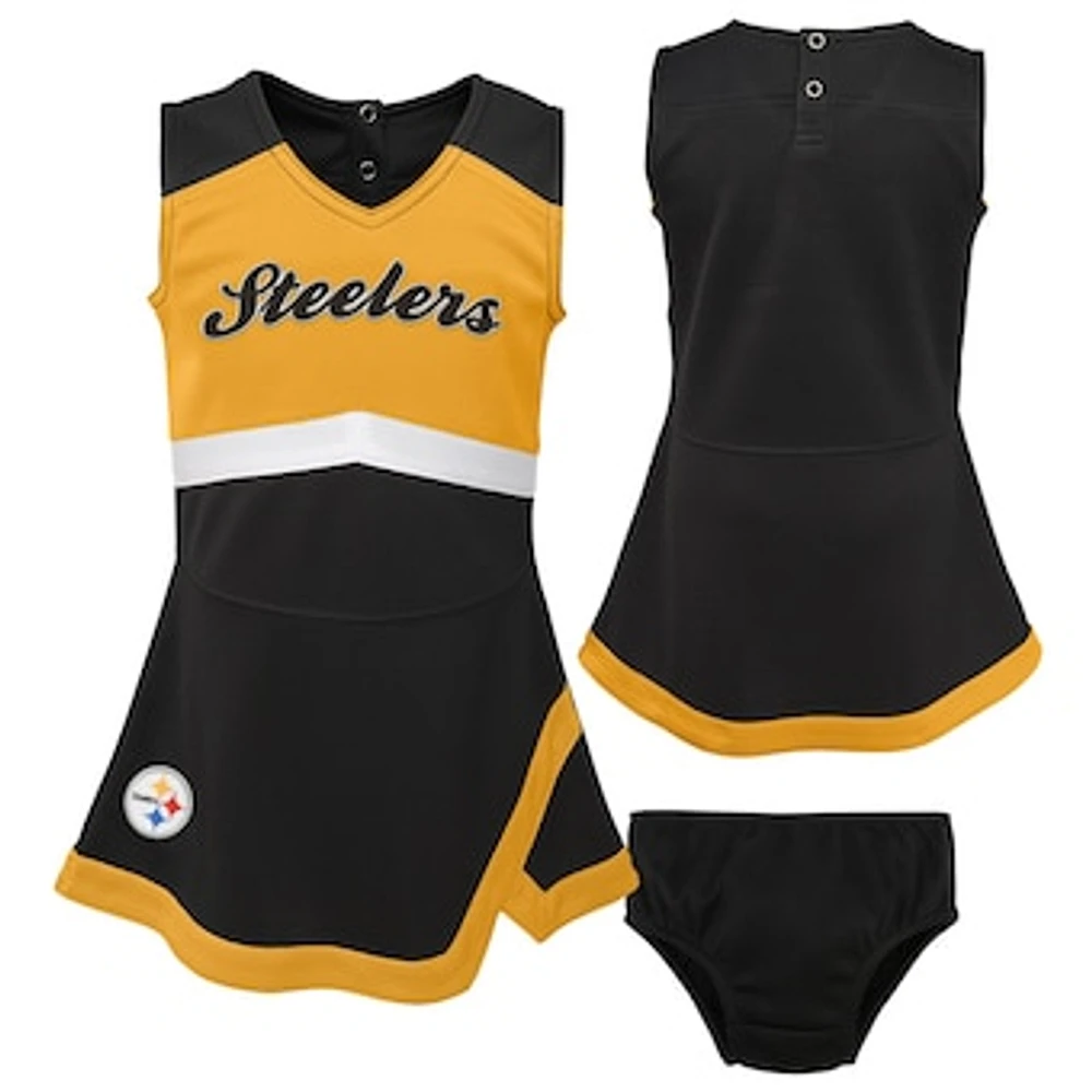 Girls Preschool Black Pittsburgh Steelers Two-Piece Cheer Captain Jumper Dress with Bloomers Set