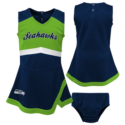 Girls Toddler Navy Seattle Seahawks Cheer Captain Dress with Bloomers