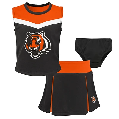 Girls Preschool Black Cincinnati Bengals Spirit Cheerleader Two-Piece Set with Bloomers