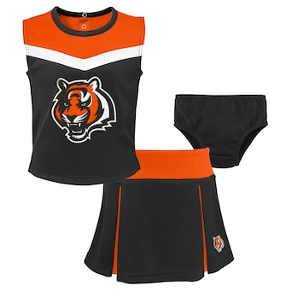 Girls Toddler Black Cincinnati Bengals Spirit Cheer Two-Piece Cheerleader Set with Bloomers