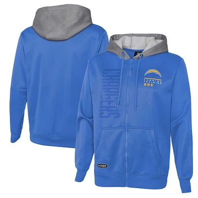 Men's Powder Blue Los Angeles Chargers Combine Authentic Field Play Full-Zip Hoodie Sweatshirt