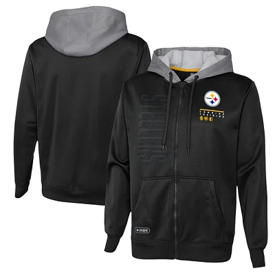 Men's Black Pittsburgh Steelers Combine Authentic Field Play Full-Zip Hoodie Sweatshirt