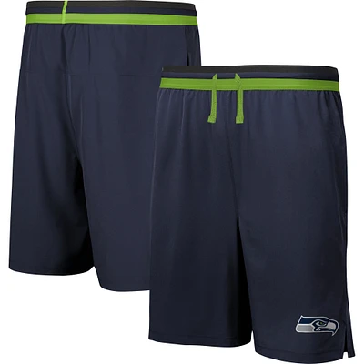 Men's Navy Seattle Seahawks Cool Down Tri-Color Elastic Training Shorts