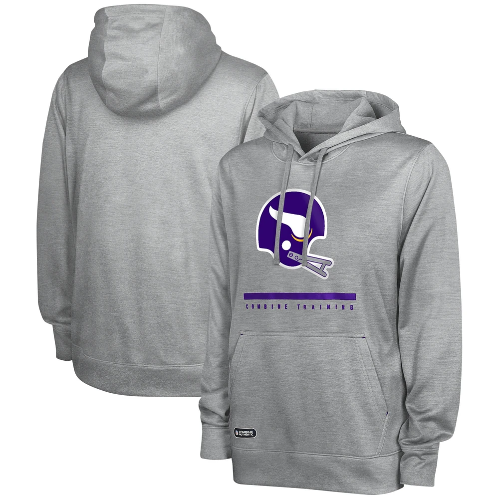 Men's Heather Gray Minnesota Vikings Grid Drill Streak Fleece Pullover Hoodie