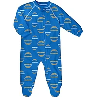 Infant Powder Blue Los Angeles Chargers Allover Print Raglan Full-Zip Sleeper