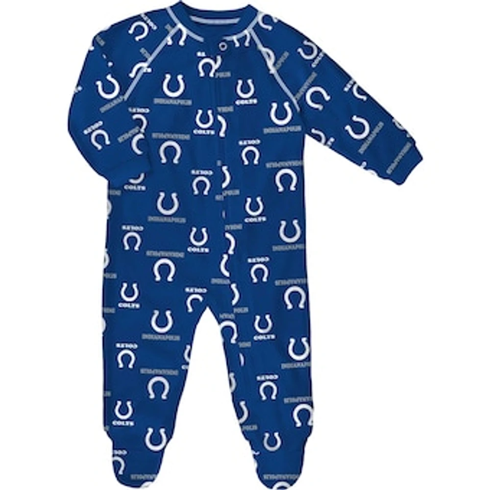 Infant Royal Indianapolis Colts Allover Print Raglan Full-Zip Sleeper