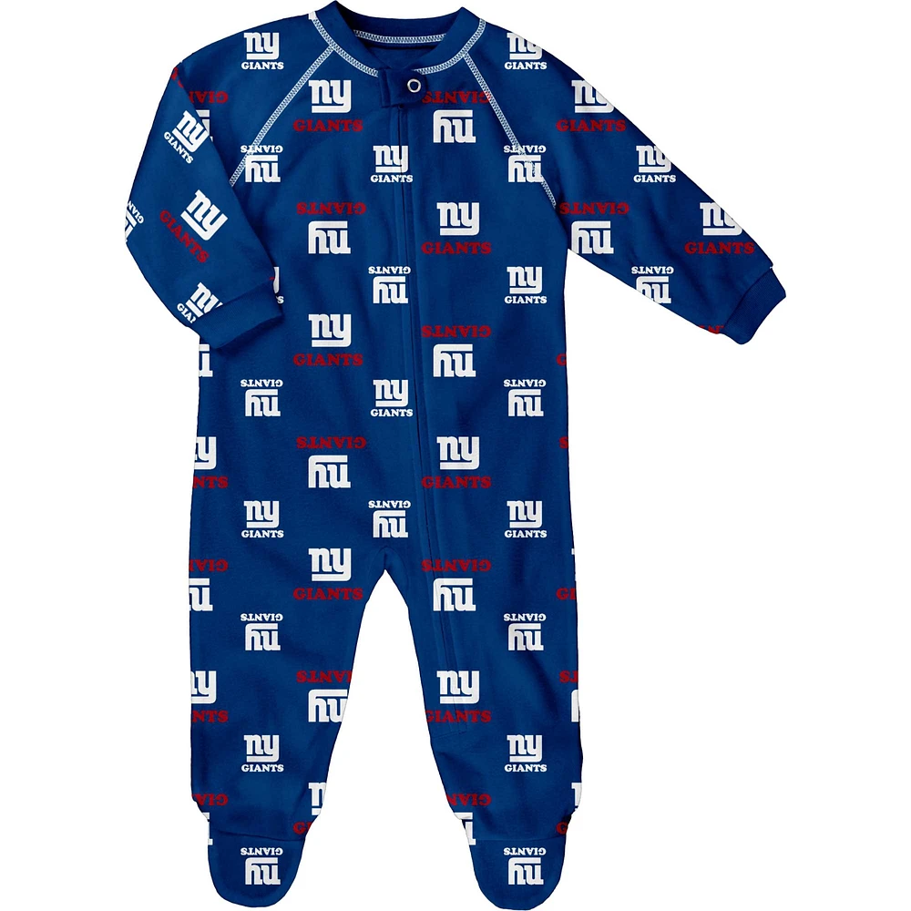 Infant Royal New York Giants Allover Print Raglan Full-Zip Sleeper