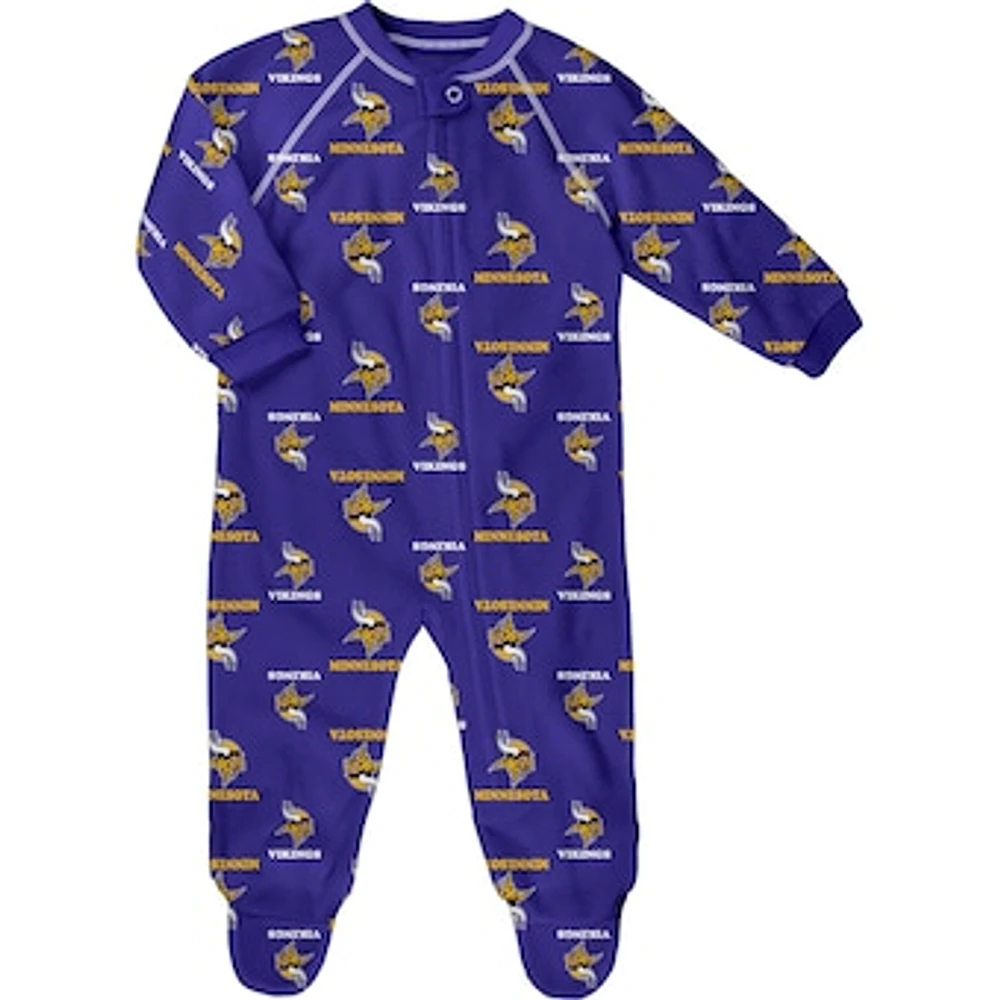 Infant Purple Minnesota Vikings Allover Print Raglan Full-Zip Sleeper