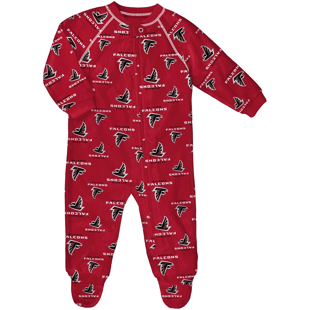 Newborn & Infant Red Atlanta Falcons Allover Print Raglan Full-Zip Sleeper