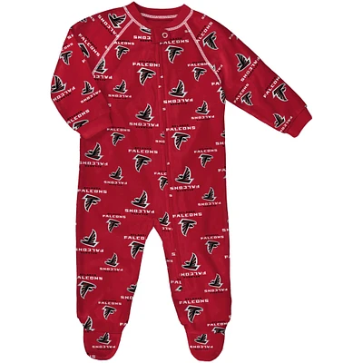 Newborn & Infant Red Atlanta Falcons Allover Print Raglan Full-Zip Sleeper