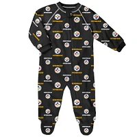 Newborn & Infant Black Pittsburgh Steelers Allover Print Raglan Full-Zip Sleeper