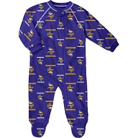 Newborn & Infant Purple Minnesota Vikings Allover Print Raglan Full-Zip Sleeper