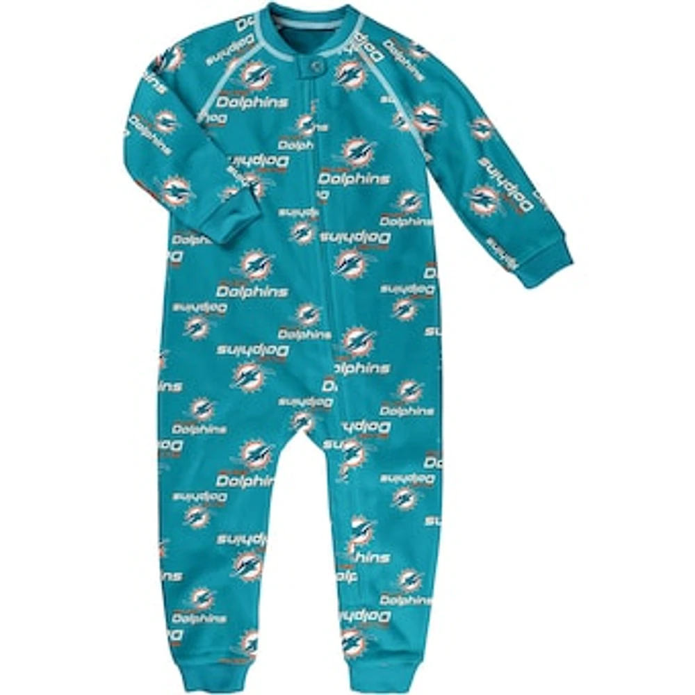 Toddler Aqua Miami Dolphins Allover Print Raglan Full-Zip Jumper